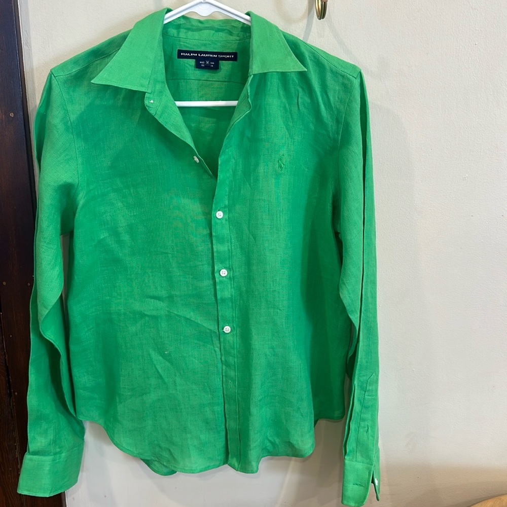 Ralph Lauren Green Linen Button-Up Shirt